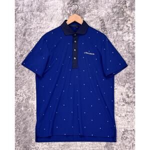 Grayson Polo Shirt Medium Mens Blue Wolf Print Short Sleeve Performance Golf